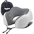 napfun Neck Pillow for Traveling, Upgraded Travel Neck Pillow for Airplane 100% Pure Memory Foam Travel Pillow for Flight Hea
