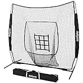 GoSports 7 ft x 7 ft Baseball & Softball Nets - Red, Black, or PRO -Practice Hitting & Pitching Net with Bow Type Frame, Carry Bag and Strike Zone, Great for All Skill Levels