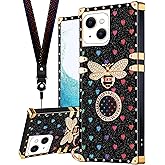 Loheckle for iPhone 13 Case, Designer Retro Luxury Cases for Women with Ring Stand Holder and Lanyard, Stylish Bee Cute Cover for iPhone 13 6.1 Inch