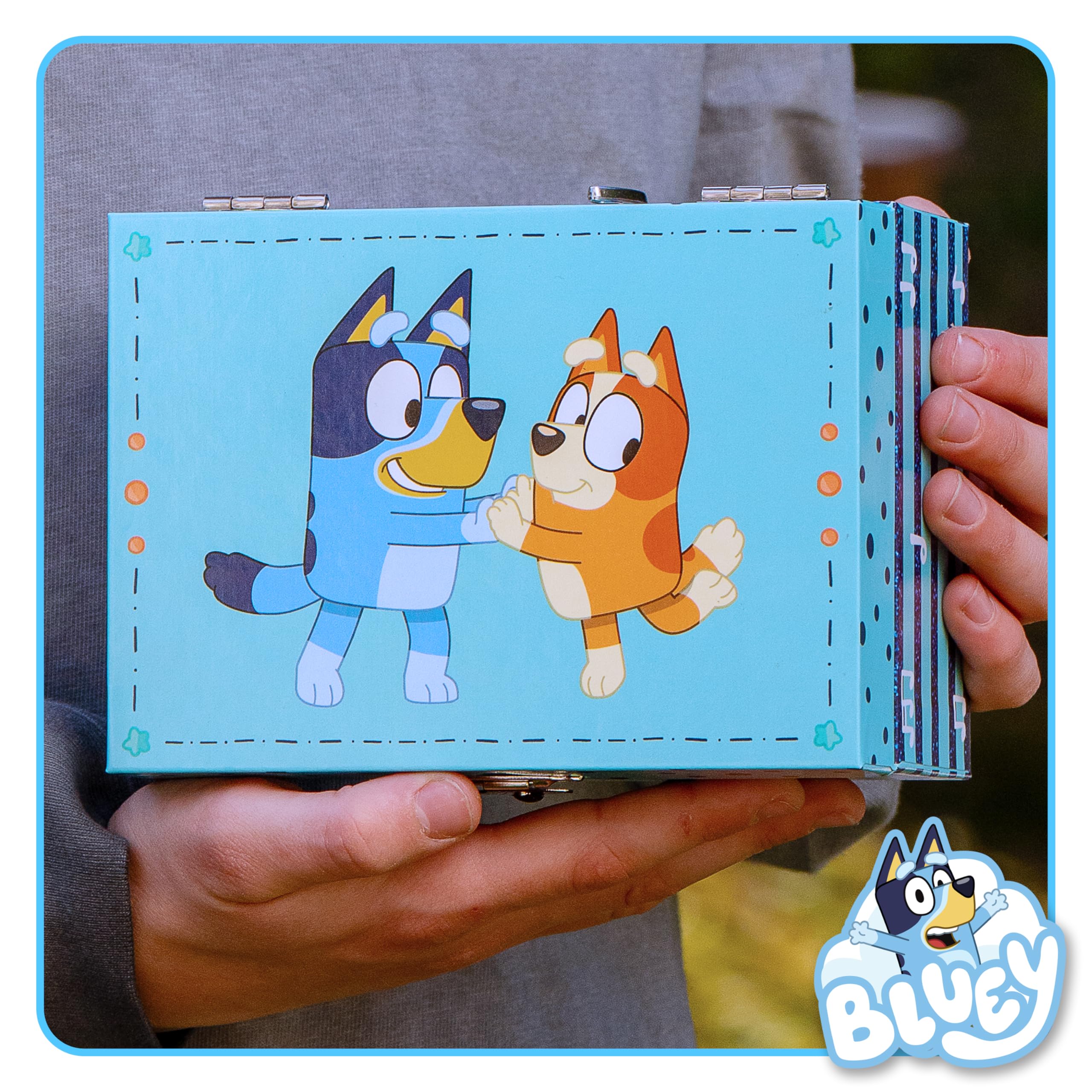 Mini Treasures Bluey Jewelry Box for Girls - Musical Jewelry Box with Spinning Figurine, Bluey Toys for Kids Ages 3-5 - Plays Bluey Theme Song - 6 x 4.7 x 3.5 in
