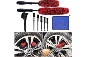 LATAMIL 9Pcs Wheel Tire Brush Set, Wheel Brushes for Cleaning Wheels Tire Rim, Soft Wheel Cleaner Brush, Bendable & Sturdy Car Wheel Rim Detailing Brush for Cleaning Spokes, Fenders, Engines