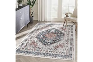 zesthome 3x5 Rug Ultra Soft Washable Rug, Non Slip Area Rug Indoor Entrance, Stain Resistant Rugs for Living Room Bedroom Vintage Home Decor Area Rugs (Blue,3'x5')