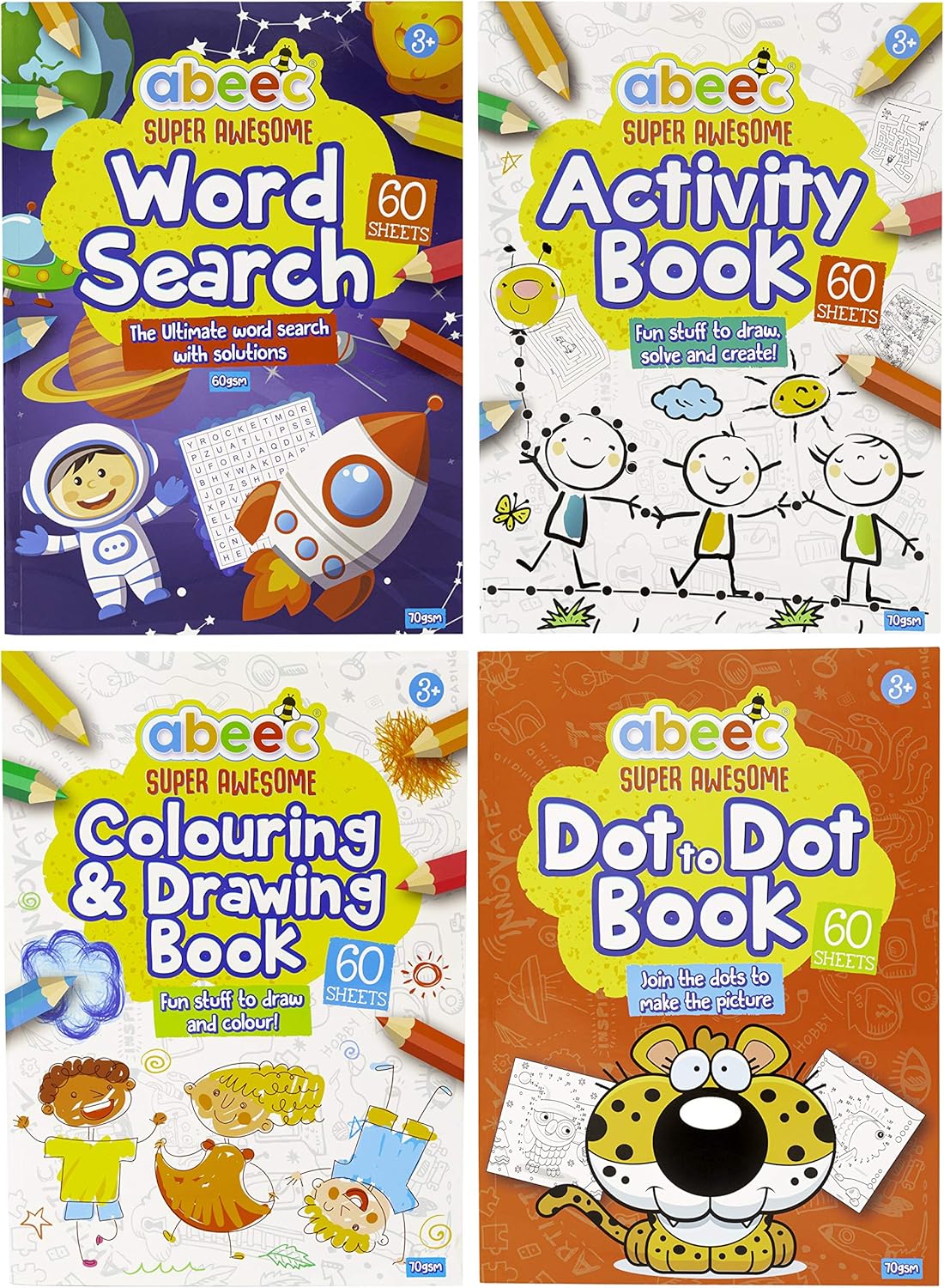 abeec Activity Books for Children, 4 A4 Books Containing: Word Search