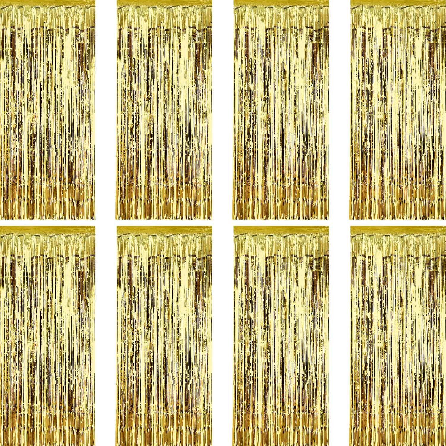 Sumind 8 Pack Foil Curtains Fringe Curtains Tinsel Backdrop Metallic Curtains for Birthday Wedding Party Photo Booth Decorations (Gold)