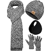 URATOT 4 Pack Winter Knitted Set Thick Knitted Beanie Hat Scarf Gloves Ear Warmer for Men or Women
