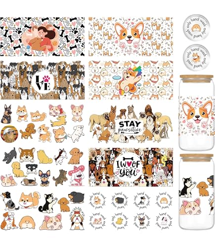Dog Paw UV DTF Cup Stickers - Black Pet Print Rub On Decals For Glass Mugs & Bottles