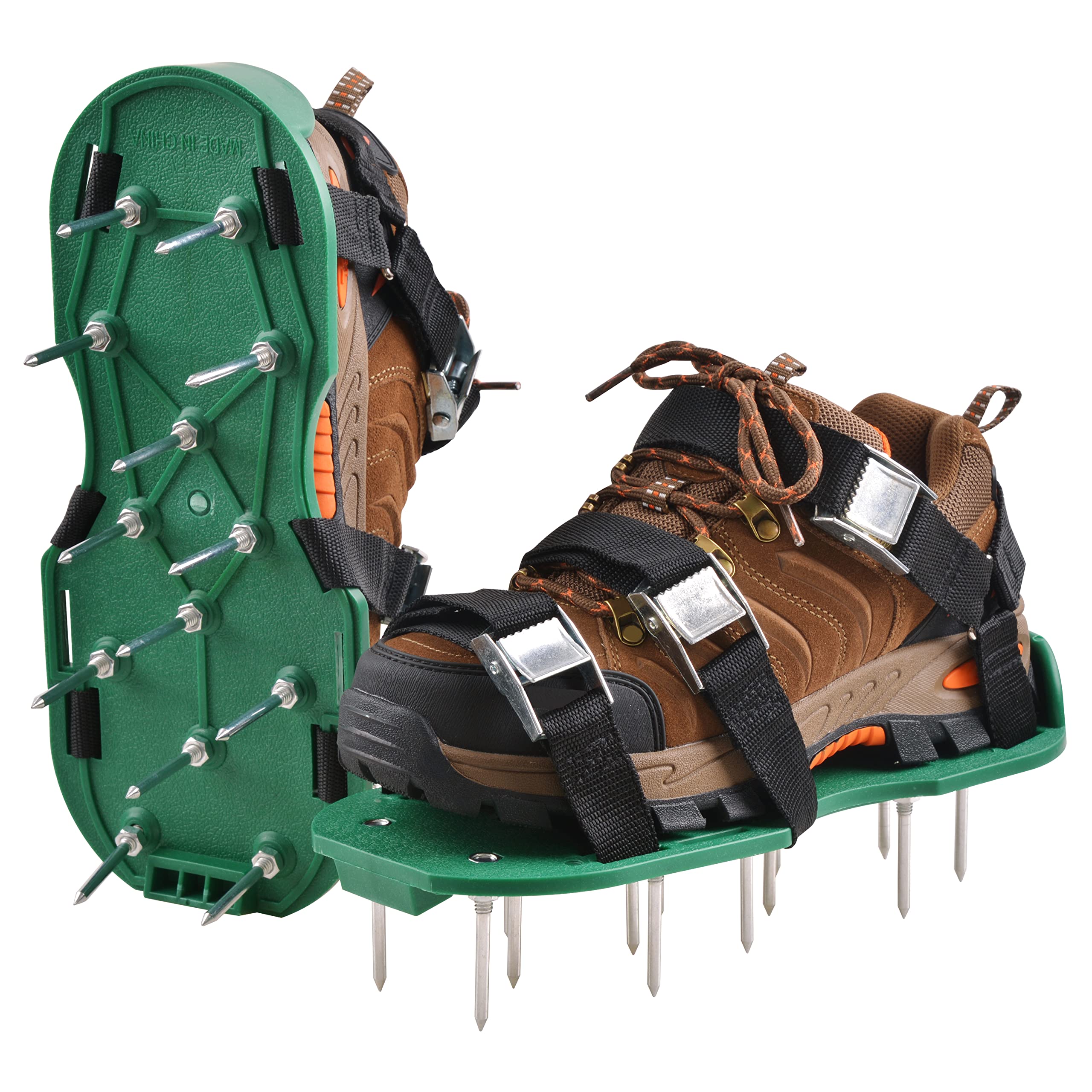 JSHANMEI Lawn Aerator Shoes,Garden Grass Aerator Spiked Sandals Comes with 4 Adjustable Straps & Secure Buckles Strong Steel Nails,Yard Aerator Shoes for Effectively Aerating Lawn Soil