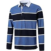 Men's Polo Shirts Long Sleeve Striped Dry Fit Casual Collared Pique Golf Polo Shirts for Mens