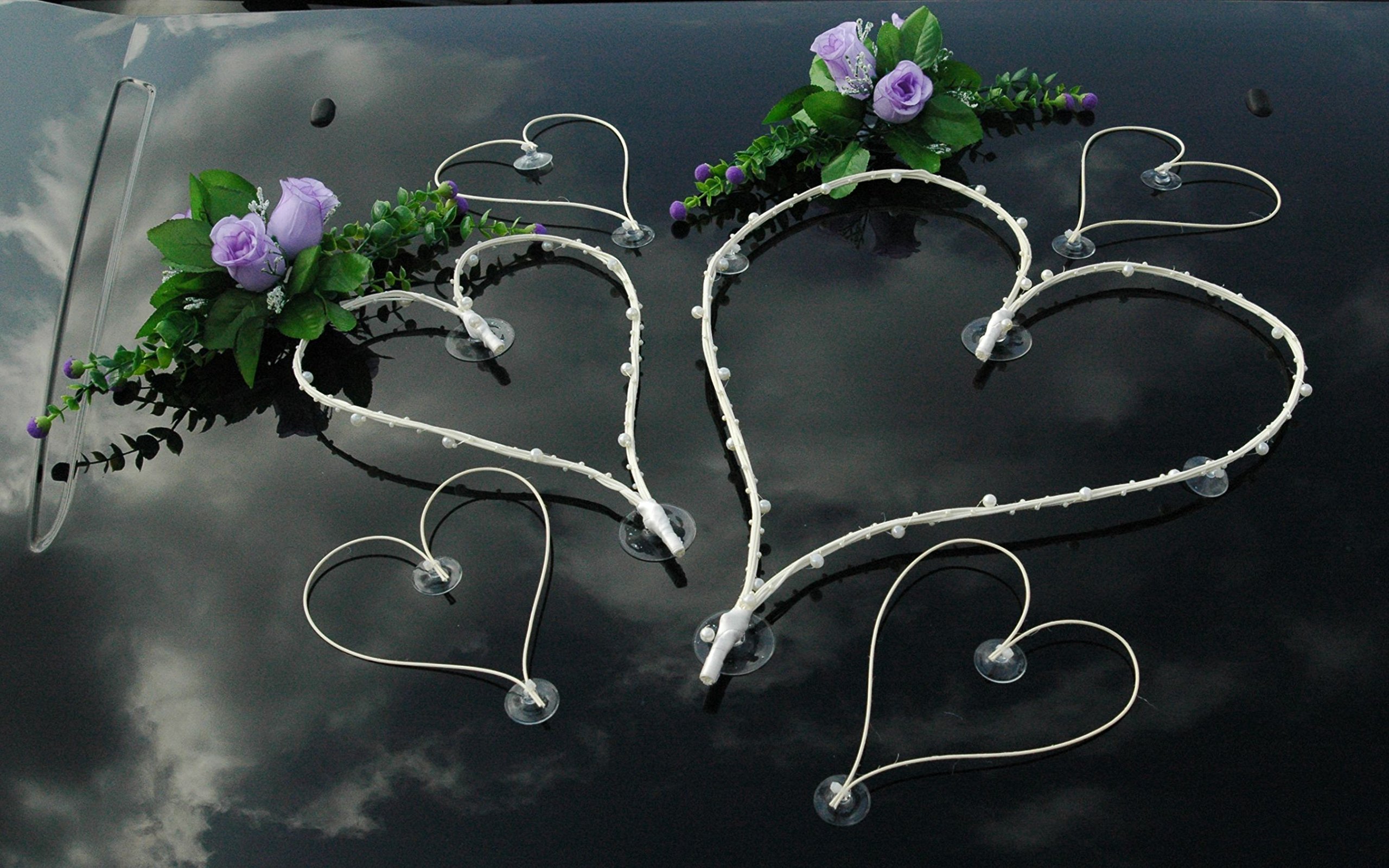 Top Heart Car Jewellery Bride and Couple Rose Decoration Car Decoration Wedding Car Wedding Decoration Car (Large Lils/White)
