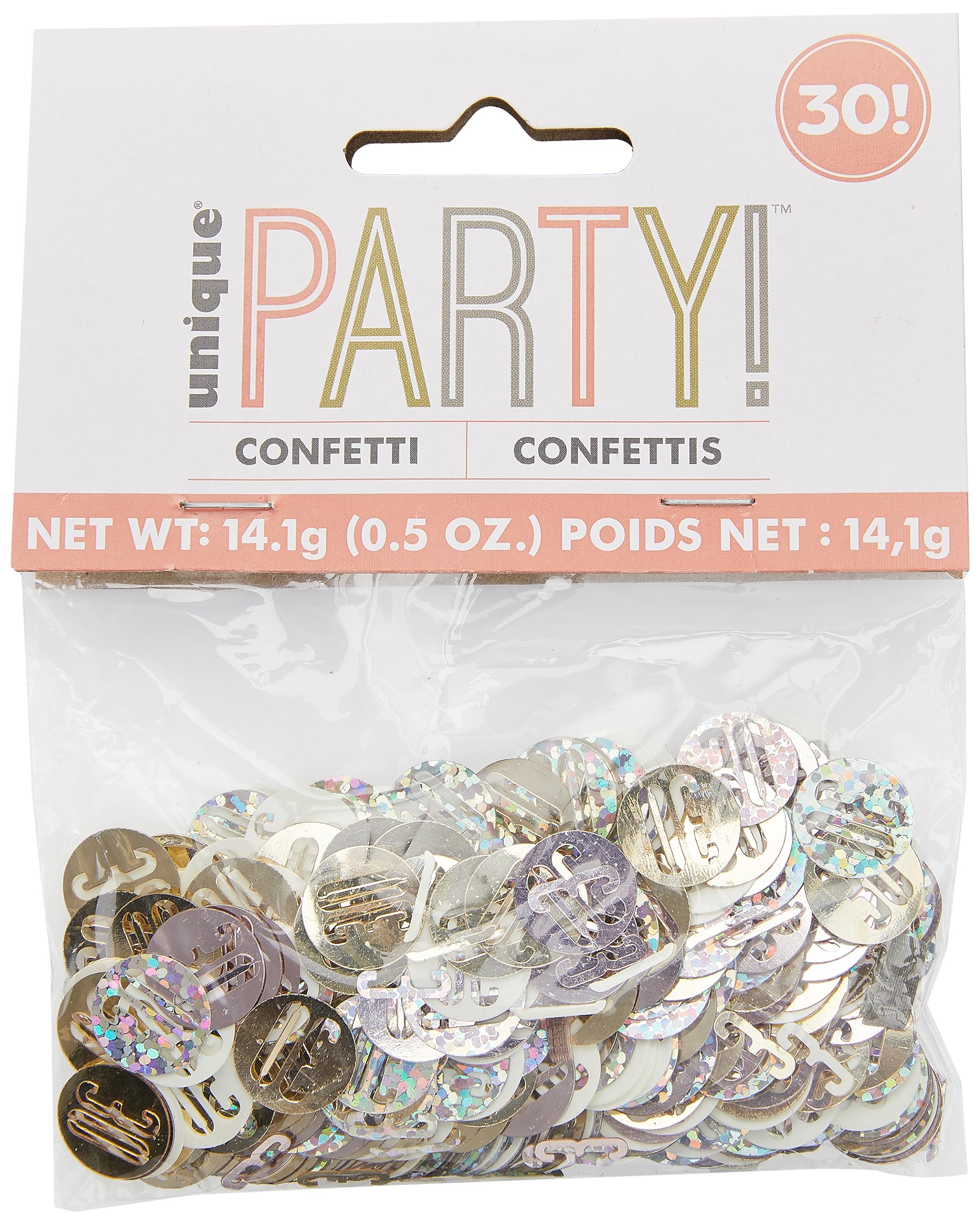 Unique Party 84948 30" Birthday Confetti Cutouts-5 oz. | Glittery Rosegold| 1 pack, Rose Gold, age 30