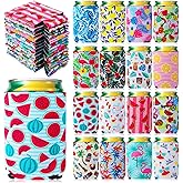 Nitial 16 Pcs Hawaiian Beer Can Sleeves Summer Themed Can Coolers Covers Neoprene Beer Sleeves Bulk Insulated Reusable for 12 oz Beer Beverage Soda Bottles Holiday Beach Pool Party Supplies