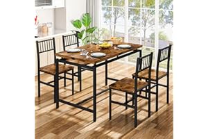 Lamerge 5 Piece Dining Table Set,47.2" Kitchen Table and 4 Backrest Chairs Set,Space Saving,Industrial Dining Table Set for 4,for Kitchen,Dining Room,Apartment,Rustic Brown & Black