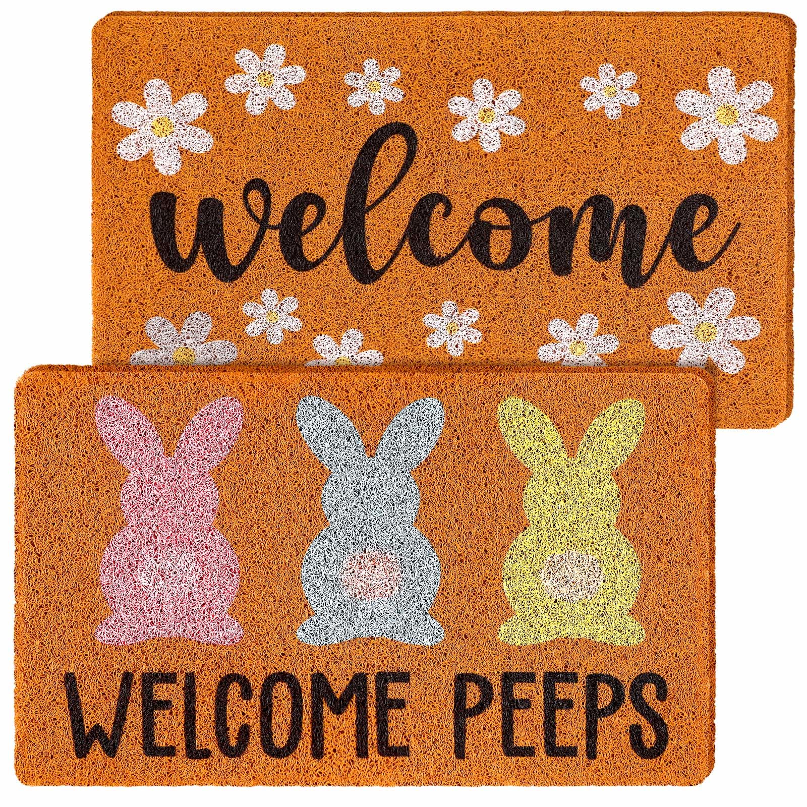 Drydiet 2 Pcs Welcome Doormat Set Spring Easter Day Imitation Coconut Coir Door Mat Spring Welcome Mat Outdoor Entrance Non Slip Doormat for Easter Day Porch Entry Staircase Bathroom Decor