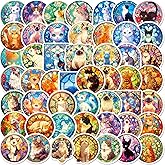 50 Pcs Cute Stained Glass Cat Stickers,Funny Kitten Sticker for Laptop Scrapbook, Water Bottles, Guitar, Suitcase Phone, Snowboard, Meme Cat Decals Waterproof Vinyl for Water Bottle