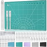 Miuzei A3 Self Healing Cutting Mat with Upgrade Precision Hobby Knife Set, 12" x 18" Crafting Mat Cutting Board 3-Layer PVC D
