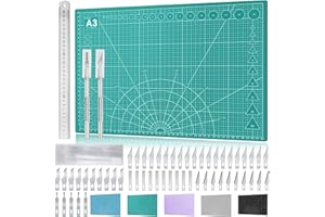 Miuzei A3 Self Healing Cutting Mat with Upgrade Precision Hobby Knife Set, 12" x 18" Crafting Mat Cutting Board 3-Layer PVC D
