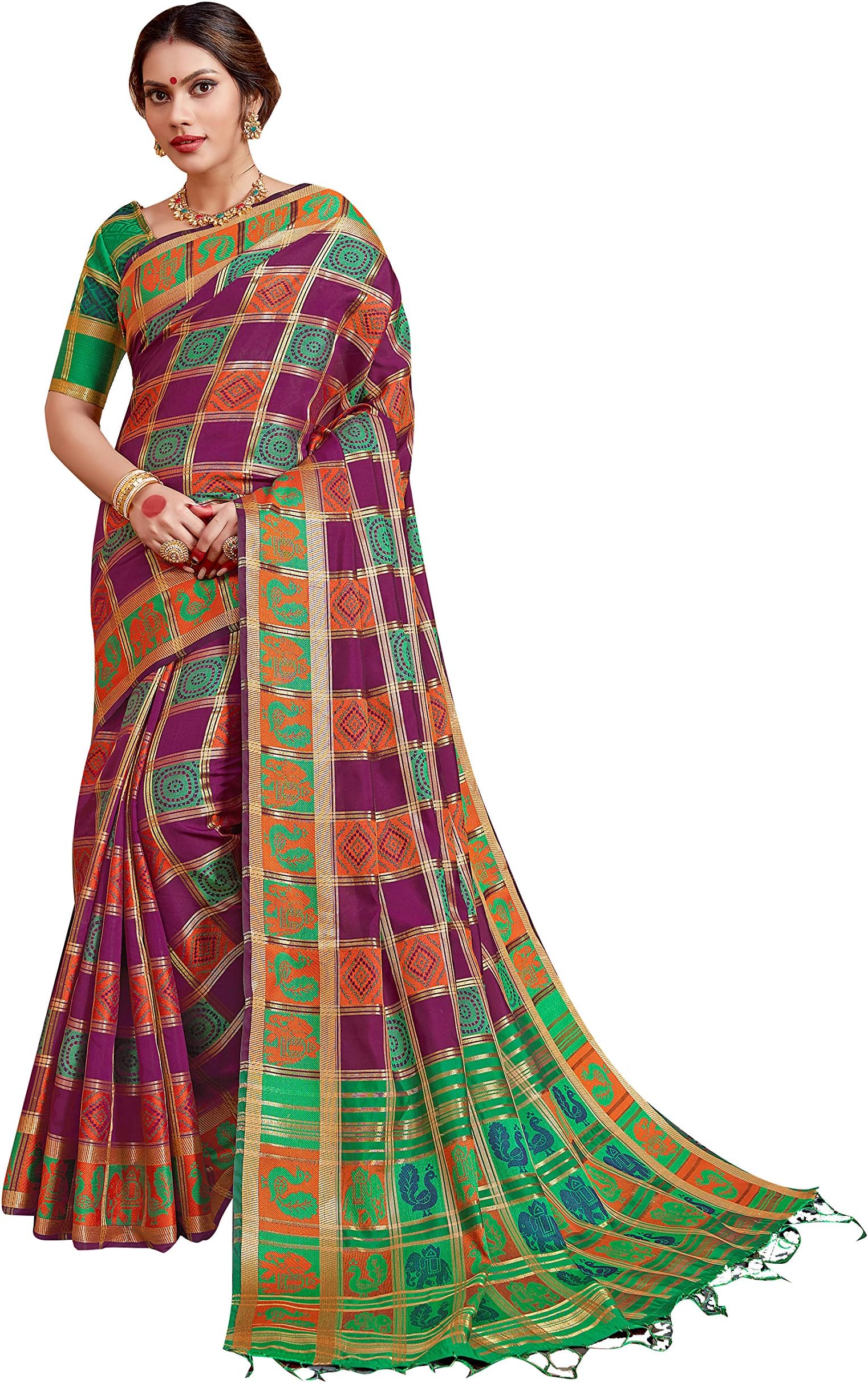 Sarees for Women Banarasi Patola Art Silk Woven Saree l Indian Ethnic Wedding Gift Sari with Unstitched Blouse