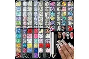 OPMADM 8 Boxes Nail Charms and Gems Cute Nail Tech Supplies Charms for Nails Design Kit Colorful Rhinestones Flower Flatback Pearls Star Bows