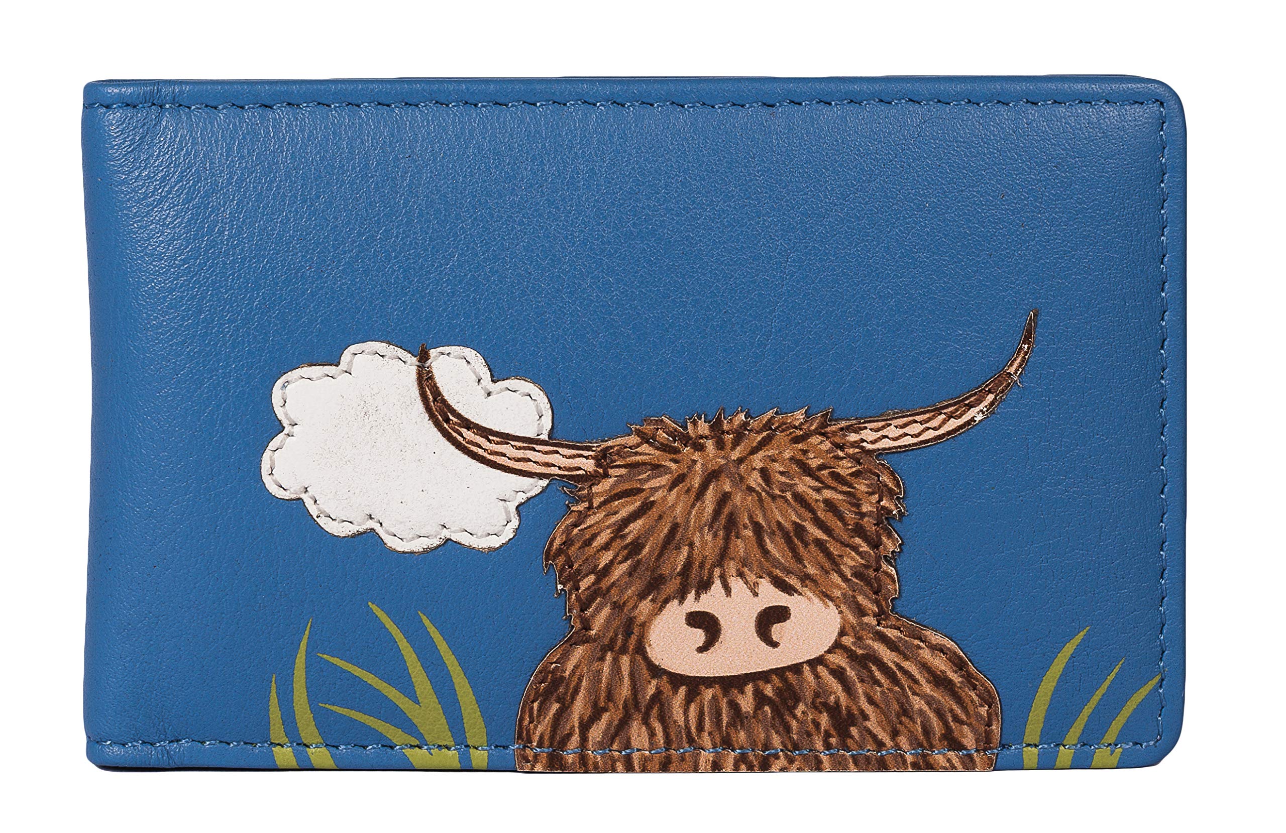 Mala Leather Highland Cow Credit Card Holder – Premium Leather RFID Protected Card & ID Wallet with Gift Dustbag