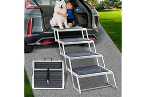 Extra Wide Dog Ramp for Car, Foldable Dog Stairs for Large Dogs with Non Slip Rug Surface, Portable Pet Steps for Cars, SUV, 