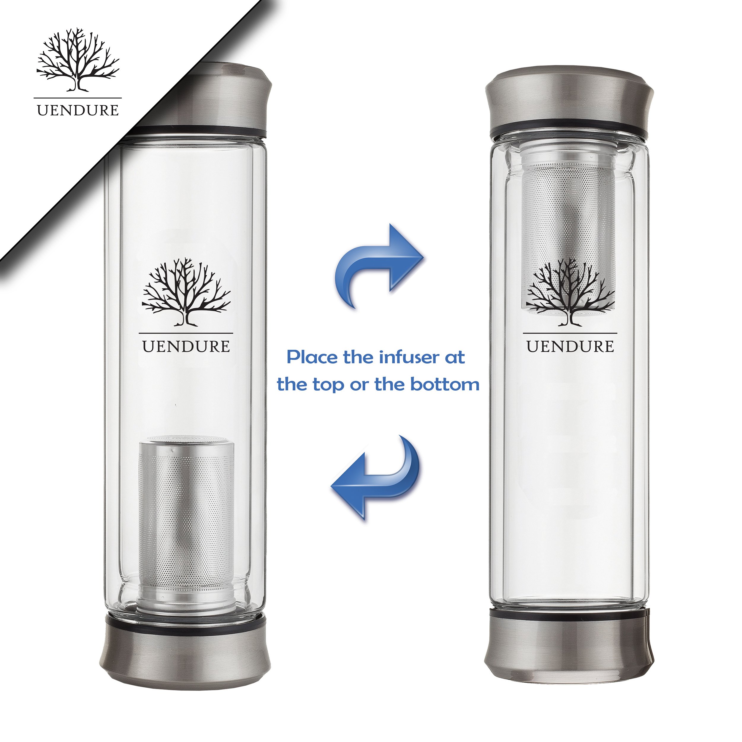 UEndure Glass Tea Infuser Bottle + Strainer 14oz Tea Tumbler Loose