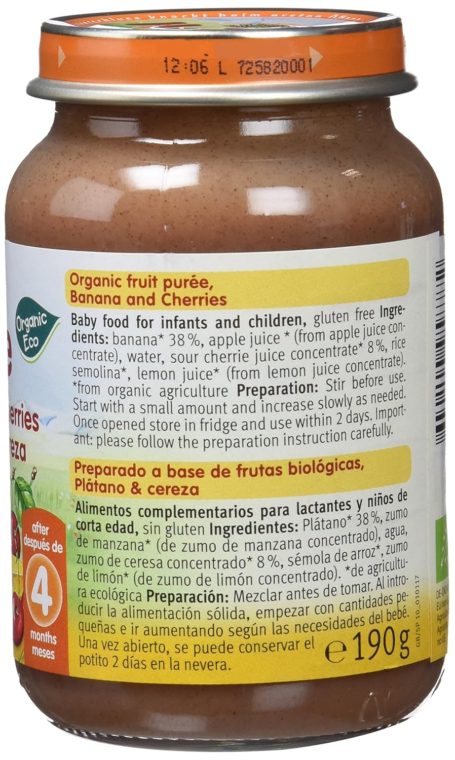 Holle Potito de Plátano y Cereza (+4 meses) - Paquete de 6 x 190 ...