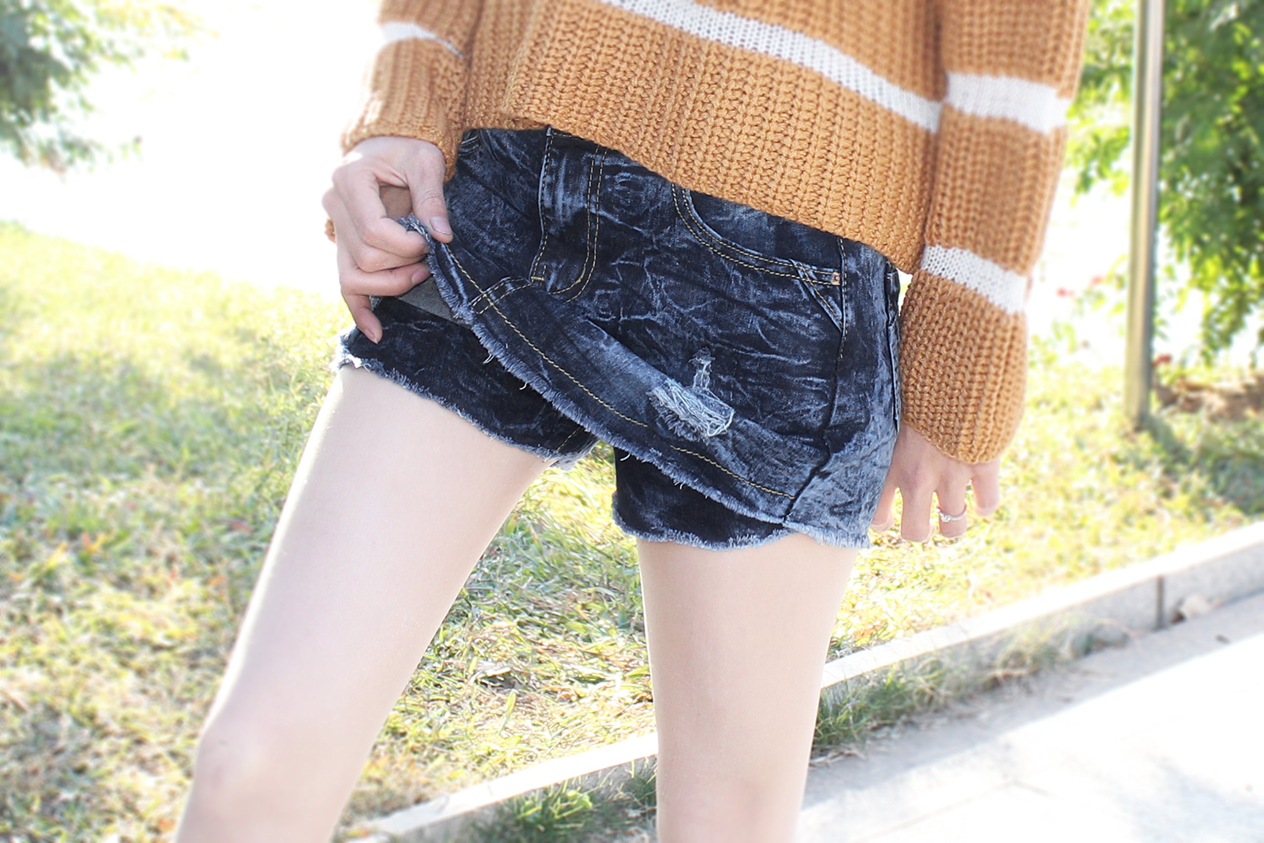 Goddess Area Women\'s Casual Mid Waisted Distressed Ripped Stretch Denim Shorts Jeans (11, Blue)