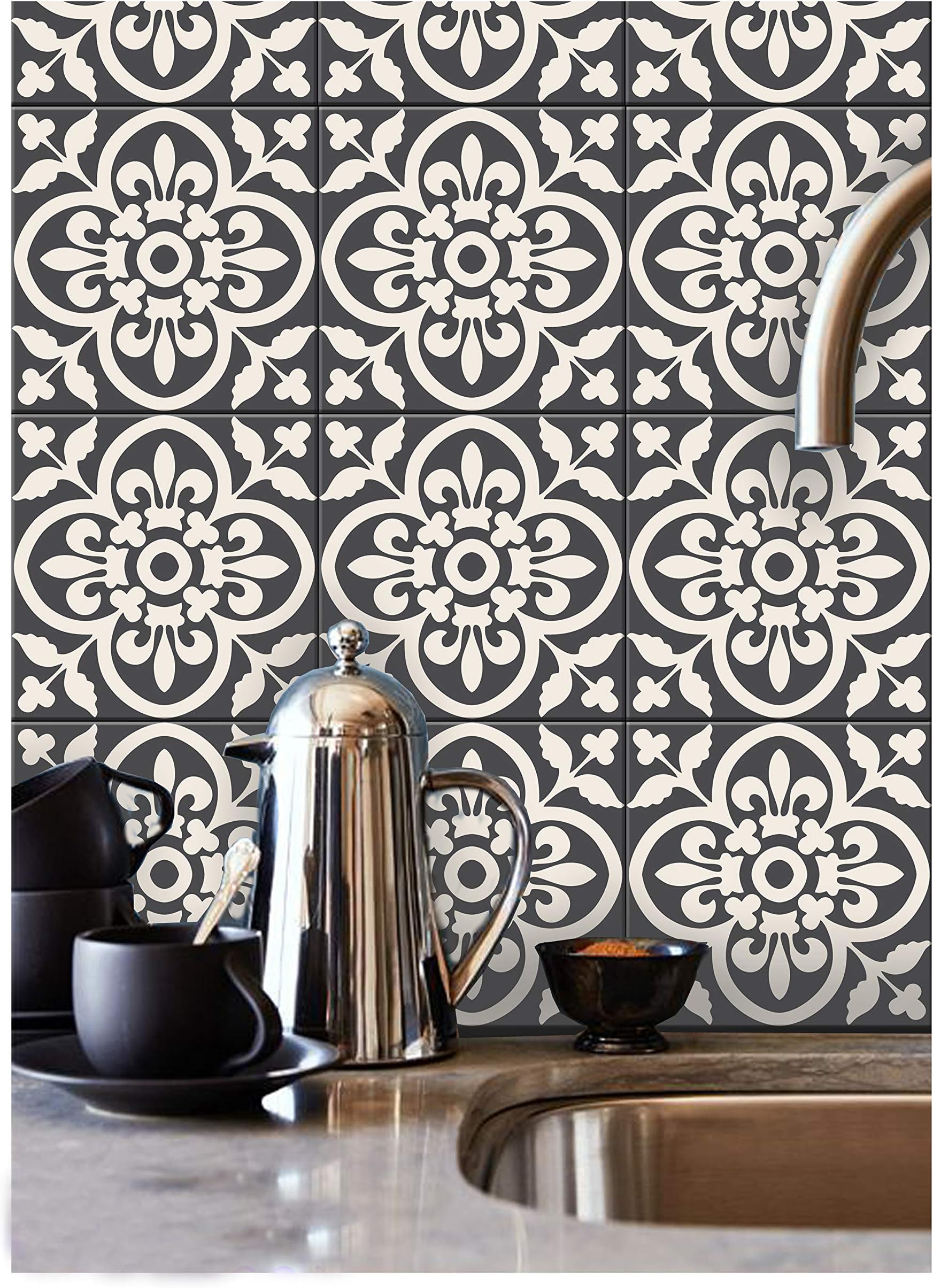 Bleucoin Encaustic Peel and Stick Tile Stickers for Kitchen Backsplash Bathroom- Waterproof Removable Eco Friendly Decals, DIY Vinyl Murals Pack of 24 pcs (4.25"x4.25" Inch)