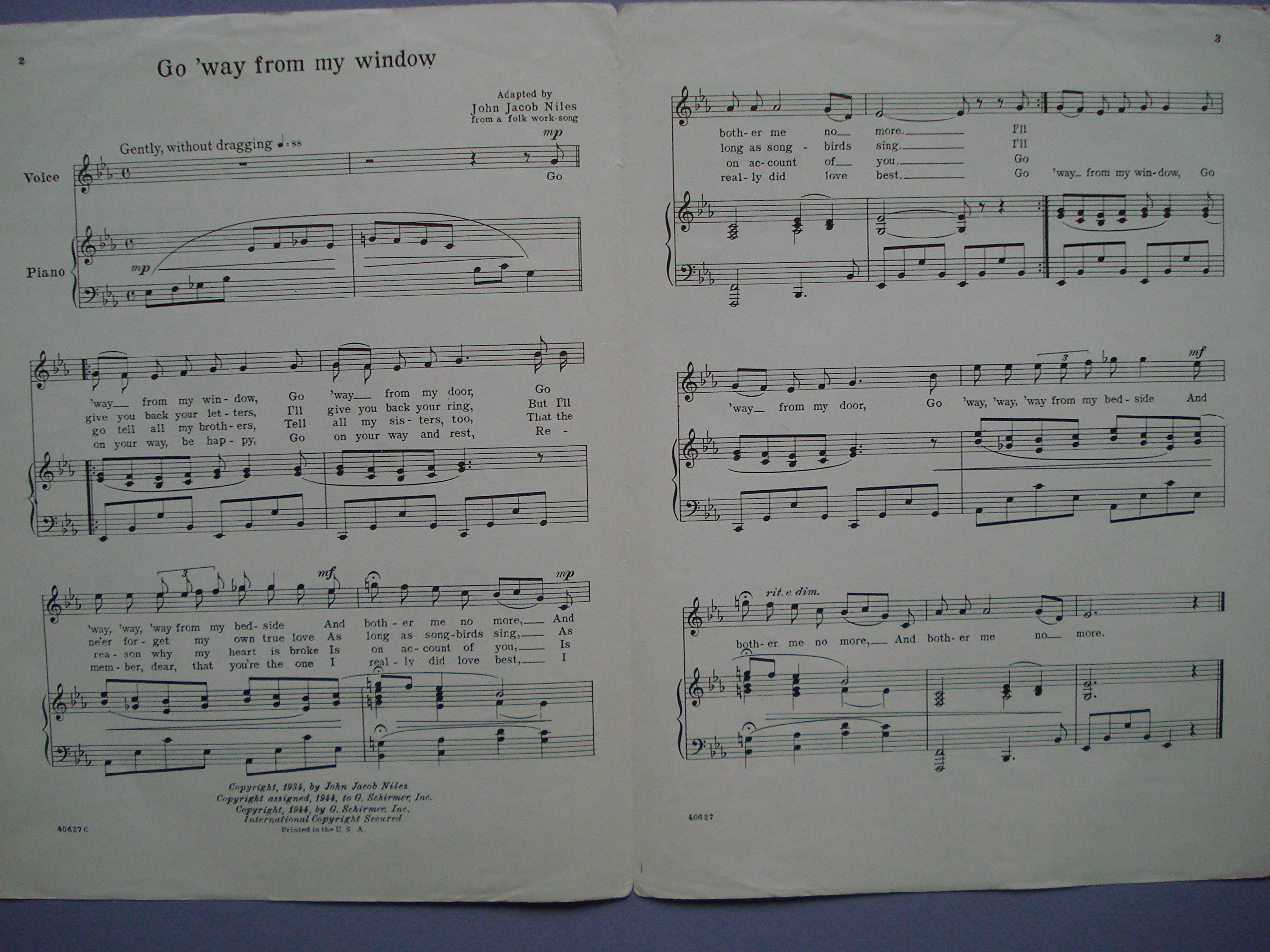 Go Way From My Window Song For Medium Or High Voice And Piano C To G Adapted By John Jacob Niles Niles John Jacob John Jacob Niles Amazon Com Books john jacob niles
