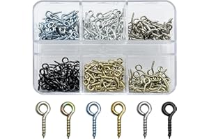 ECKJ 300pcs Mini Screw Eye Pins, 4 x 8mm Tiny Metal Eye Pins, Eyelets Screw Threaded Clasps Hooks for DIY Art & Crafts, Pendants, Jewelry Making Findings, Charm Bead Supplies, 6 Colors