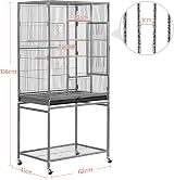 Yaheetech Large Bird Cage Flight Parrot Cage with Rolling Stand Black view 3
