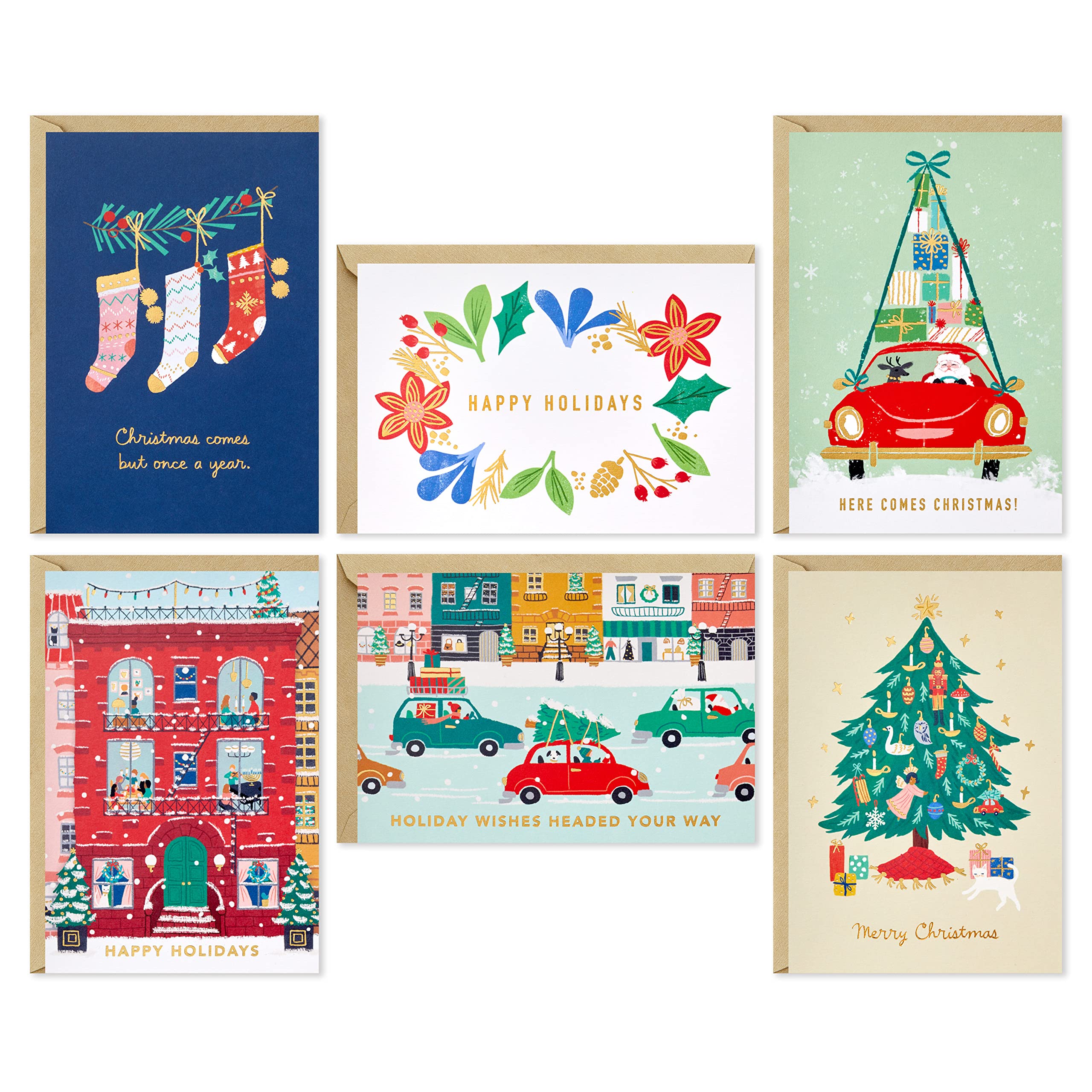 Hallmark Boxed Christmas Cards Assortment, Vintage Holidays (6 Designs, 36 Cards with Envelopes) (5XPX2306)