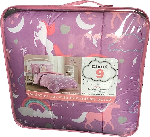 Amazon Com Cloud9 Purple Pink Rainbow Unicorn Comforter Set With
