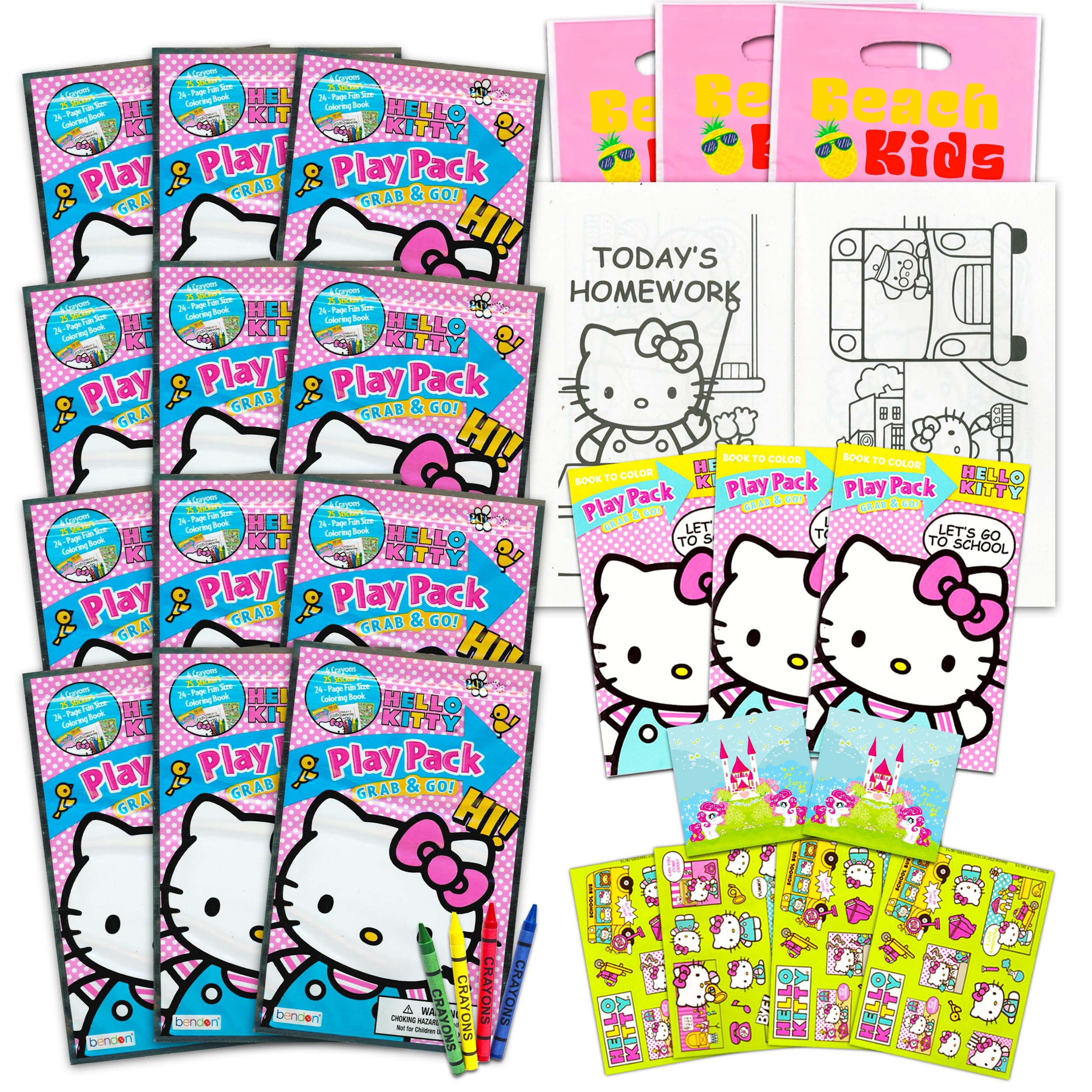 Photo 1 of Hello Kitty Ultimate Party Favors Packs Bundle -- 12 Sets with Stickers, Coloring Books and Crayons (Party Supplies)