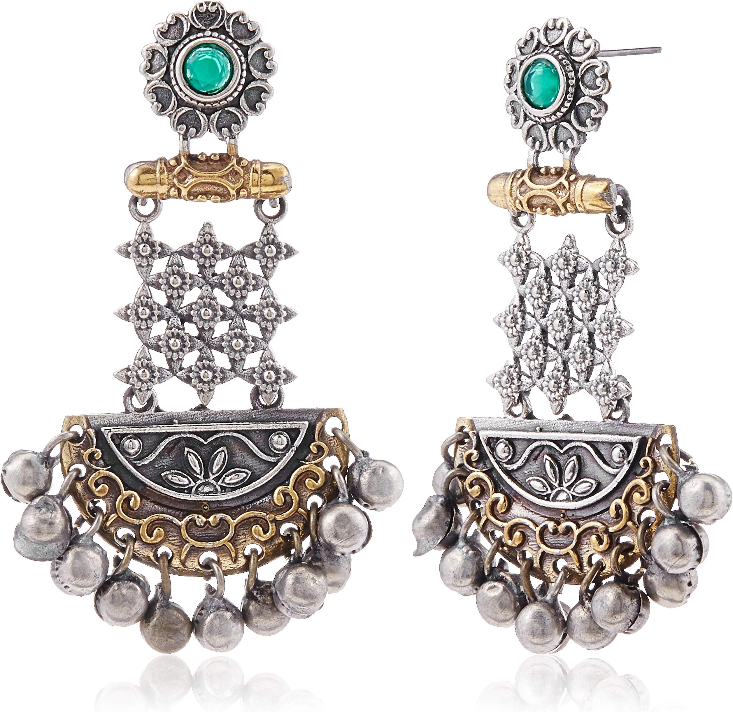 semi precious jewelry for women - Indian Earrings for Women and girls Traditional Earrings Silver and Gold plated semi precious stone jewelry Bollywood Earrings Jewelry valentine gifts for her