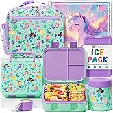 Fimibuke Bento Lunch Box for Kids with Food Jar, 3-Compartment 32OZ Snack Lunch Container, Lunch Bag, 12OZ Insulated Food Jar & Ice Pack Set for Age 3-12 School Daycare Toddler Teen Girls Boy, Mermaid