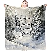 HIWX Winter Christmas Blanket, Rustic Winter Snowy Forest Landscape Xmas Tree Throw Blanket for Home Bedroom Living Room Couch Bed Decor, Winter Christmas Home Decor, 50x60 Inches