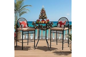 DAYAOUTDOOR 3 Piece Patio Bar Set Outdoor Wicker Counter Height Bar Stools, Patio Bistro Set with Soft Cushions, Patio Bar Table Sets for Outside, Bar Height Patio Set with High Table, Khaki