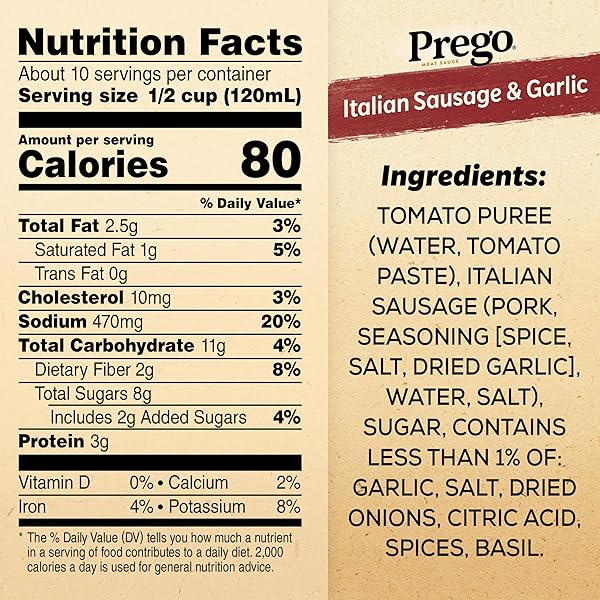 PREGO ITALIAN SAUSAGE AND GARLIC MEAT SAUCE, 44 OZ JAR