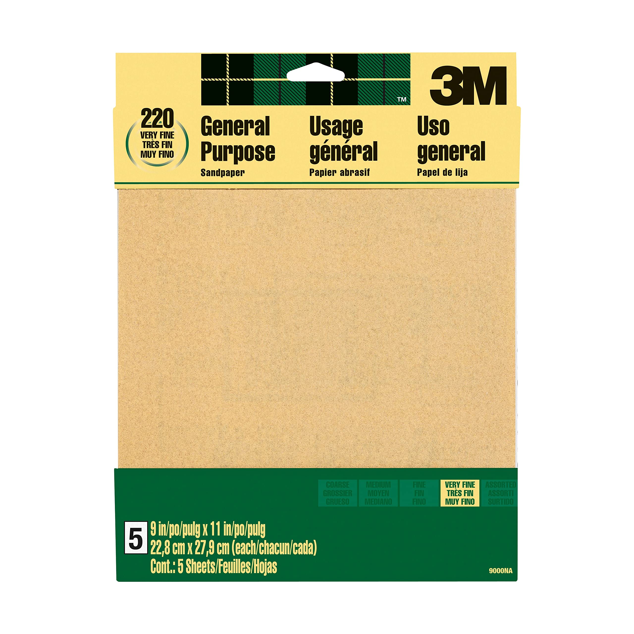 3M Aluminum Oxide Sandpaper Very Fine, 9000NA, 22.86 cm x 27.94 cm, 5 Sheets per Pack - For General Purpose Sanding on Paint, Wood and Metal โ image 1