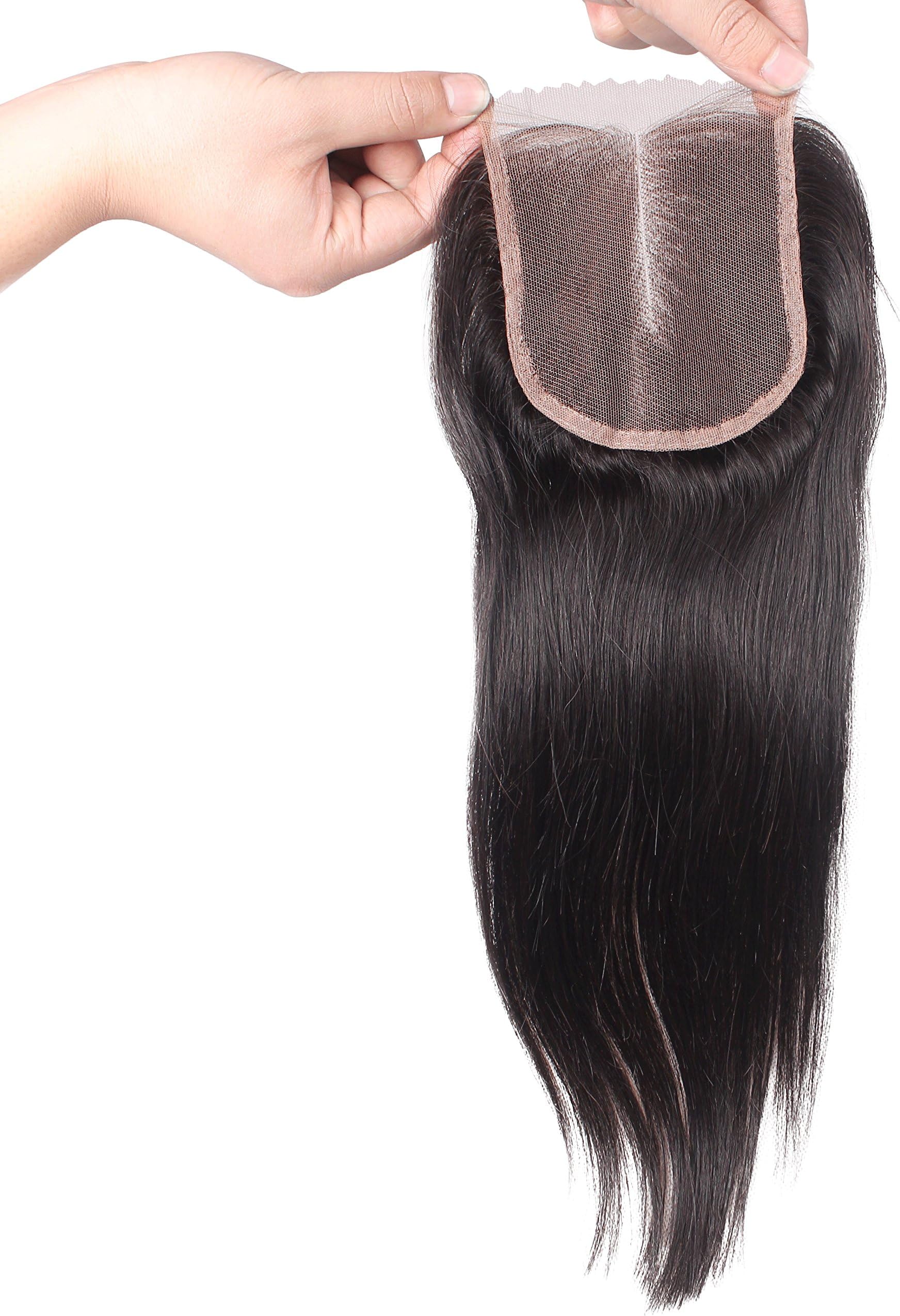 Aiva Hair 7a Brazilian Straight Lace Front Closure Piece 3.5x4 Virgin Human Hair Closure Bleached Knots Middle Part Lace Closure with Baby Hair in Stock (16inch)