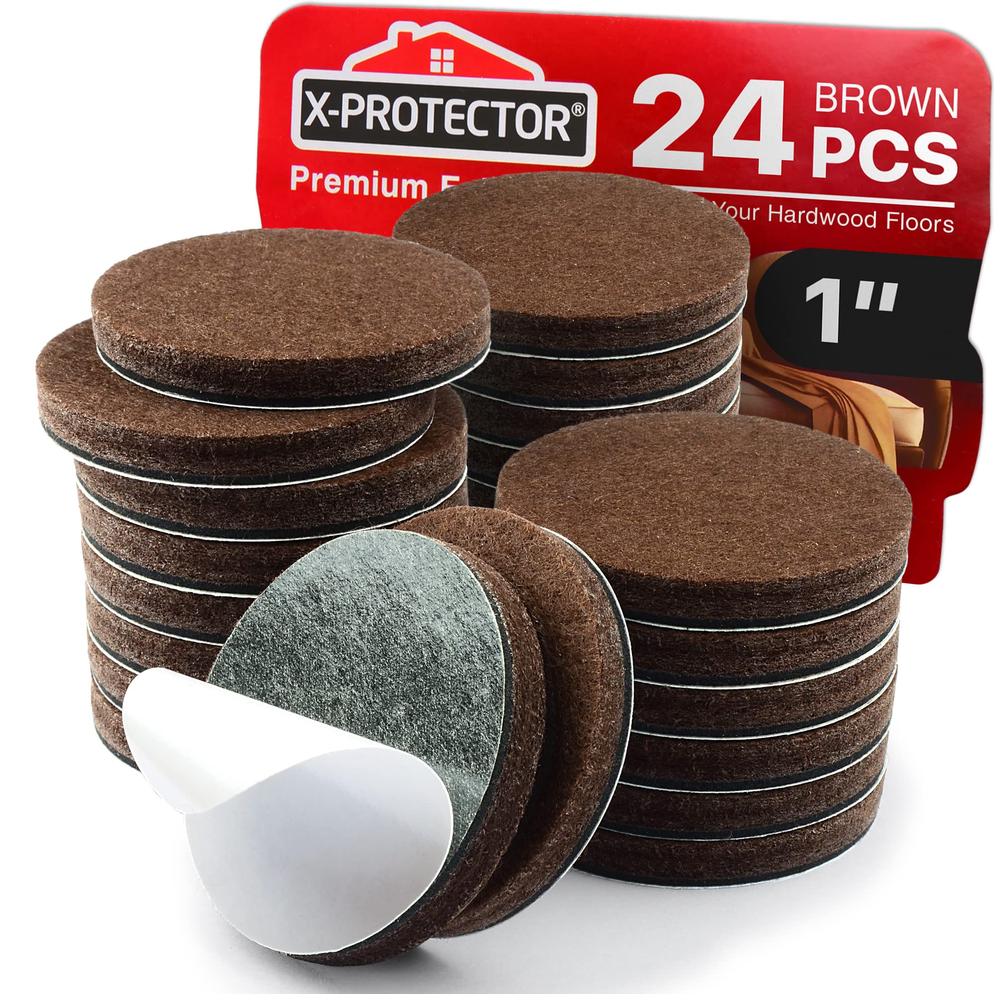 Photo 1 of  Heavy-Duty Felt Furniture Pads 1” 1/4” Thick X-Protector! Round Felt Pads for Furniture Feet - The Best Felt Floor Protectors for Furniture to Prevent Scratches. Protect Your Hard Floor! (Brown)