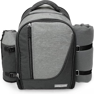 Andrew James 4-Person Picnic Bag with Insulated Bottle Cooler & Blanket
