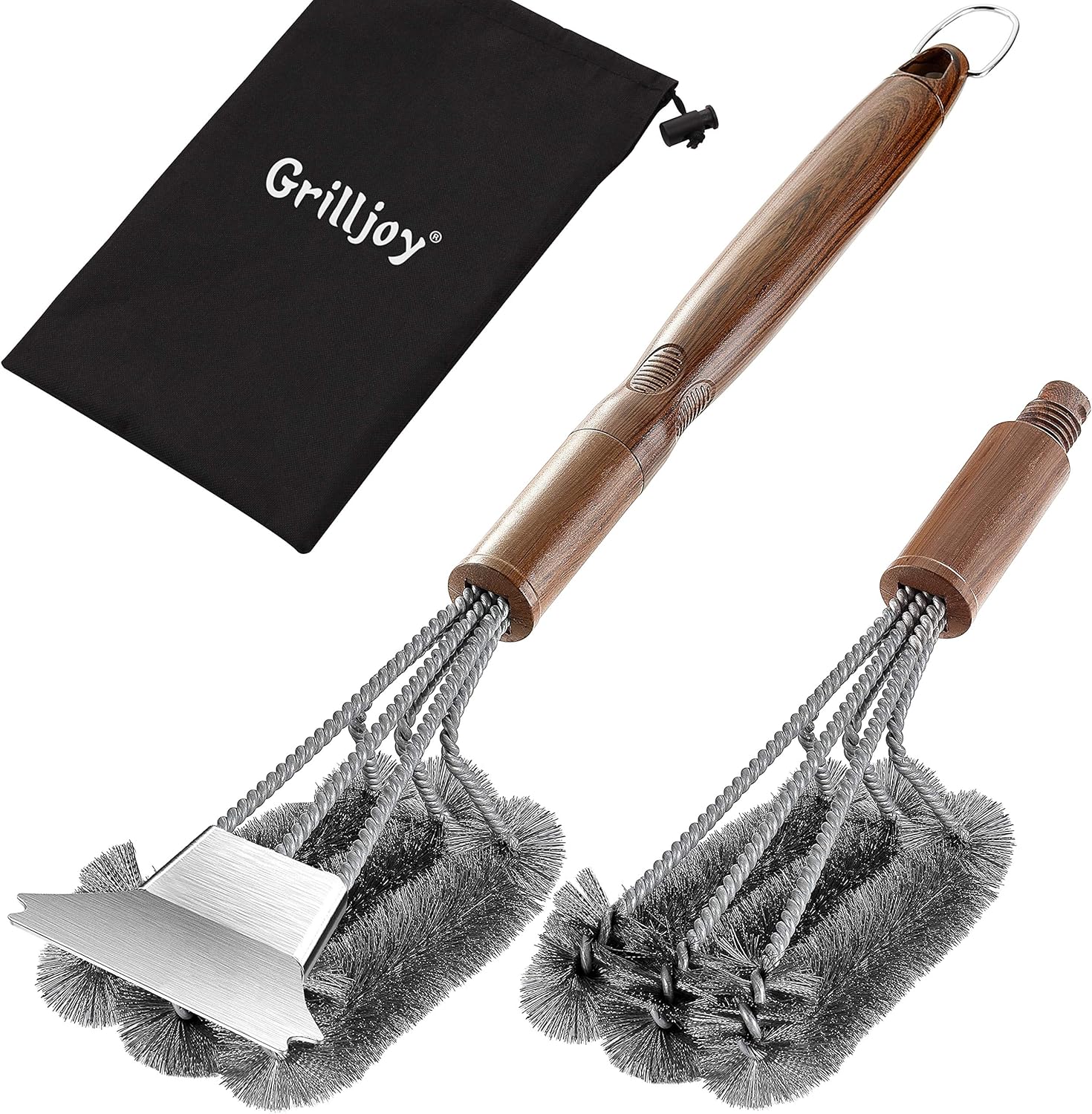 grilljoy 4PC Heavy Duty Grill Brush and Scraper with Carrying Bag - Exclusive Grill Cleaning Kit with Extra BBQ Wire Brush Head - Perfect BBQ Brush for Gas Grill Cleaning for Men Gift: Home & Kitchen