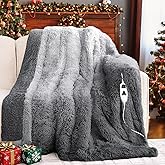 RUJIPO Heated Electric Blanket Twin–Faux Fur with Soft Thick Sherpa,Warm Winter Birthday Gifts for Women Grandma,10 Heat Settings,5 Time Settings with Fast Heating, 62x84, Foggy Dusk