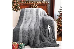 RUJIPO Heated Electric Blanket Throw–Faux Fur with Soft Thick Sherpa,Warm Winter Birthday Gifts for Women Grandma，10 Heat Settings,5 Time Settings with Fast Heating, 50x60, Foggy Dusk