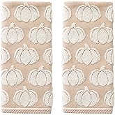 SKL Home Autumn/Fall/Thanksgiving Pumpkin Jacquard 100% Cotton Reversible 2pc Hand Towel Set, Soft & Absorbent, Decorative for Bath/Kitchen/Bar & Gift, Tan