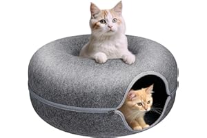 Gleejoy Peekaboo Cat Cave for Multiple Cats/Large Cats, Cat Caves for Indoor Cats Up to 9 Lbs, Cat Tunnel Bed, Scratch Detachable and Washable Large Donut Cat Bed, Dark Gray