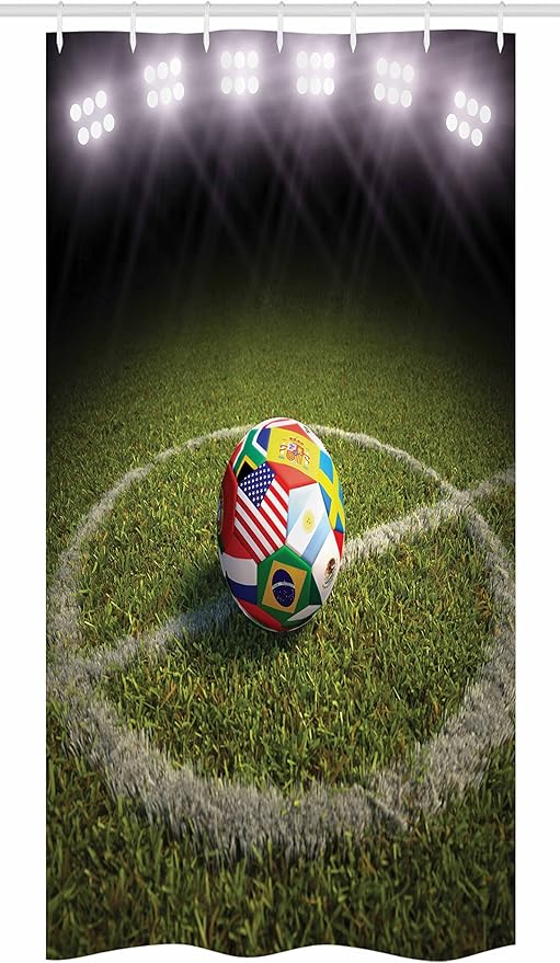 Amazon.com: Deportes Decoración Stall – Cortina de ducha (by ambesonne, un balón de fútbol en un campo de fútbol Juego de banderas de los Países participantes, tela cuarto de baño decoración impreso