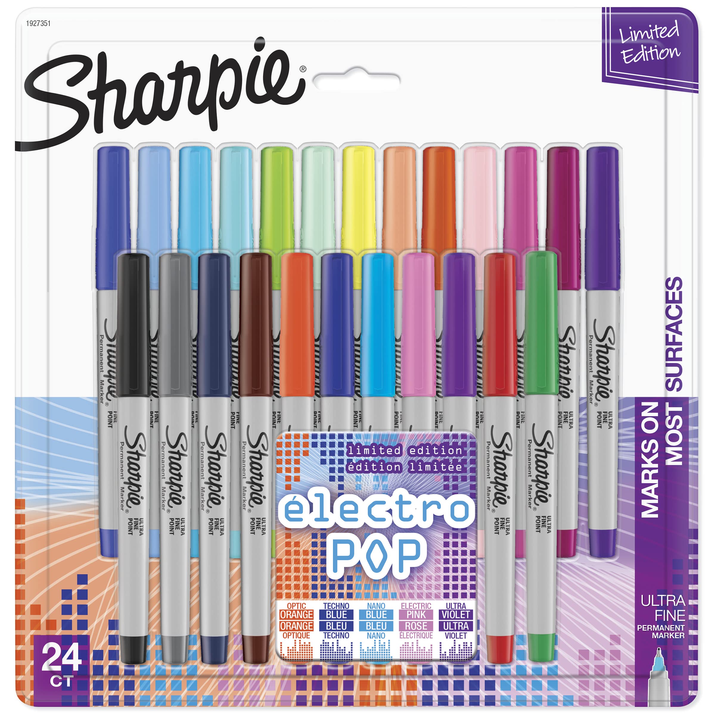 Marcadores permanentes de Sharpie Electro Pop | Marcadores de punto ultra fino, colores surtidos, 24 recuentos